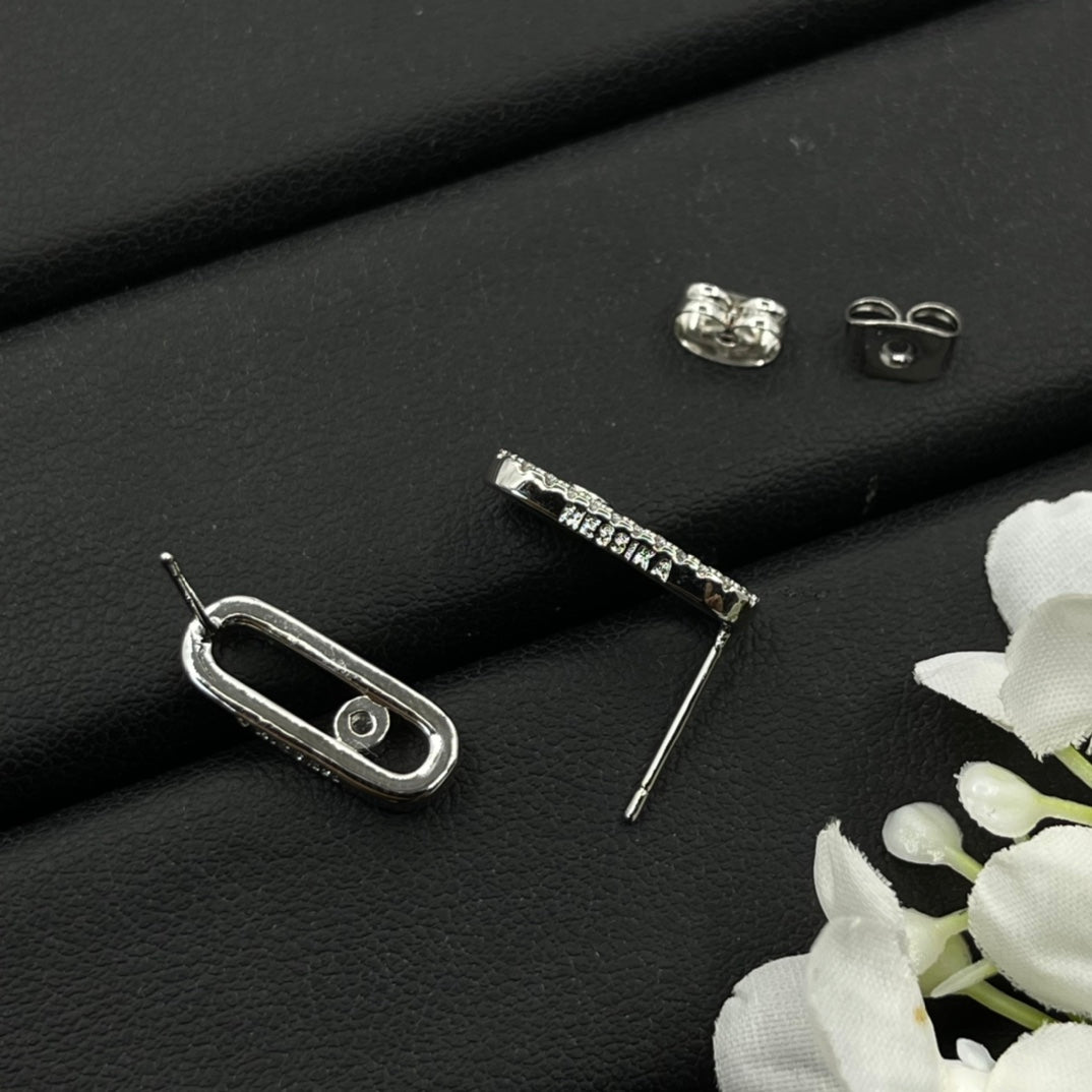 Messika Black Accent Link Stud earrings in Silver Tone, detail view 13