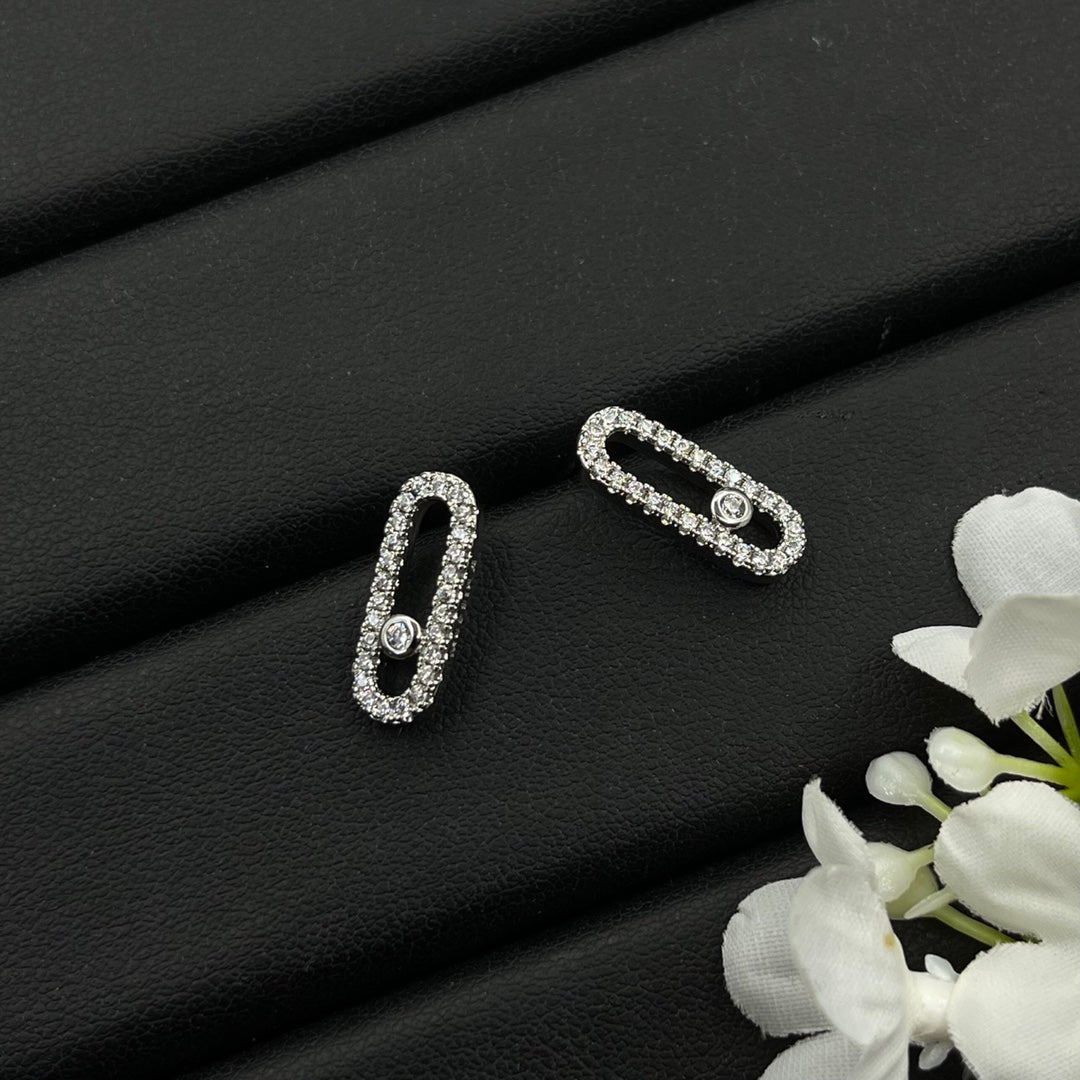 Messika Black Accent Link Stud earrings in Silver Tone, detail view 9