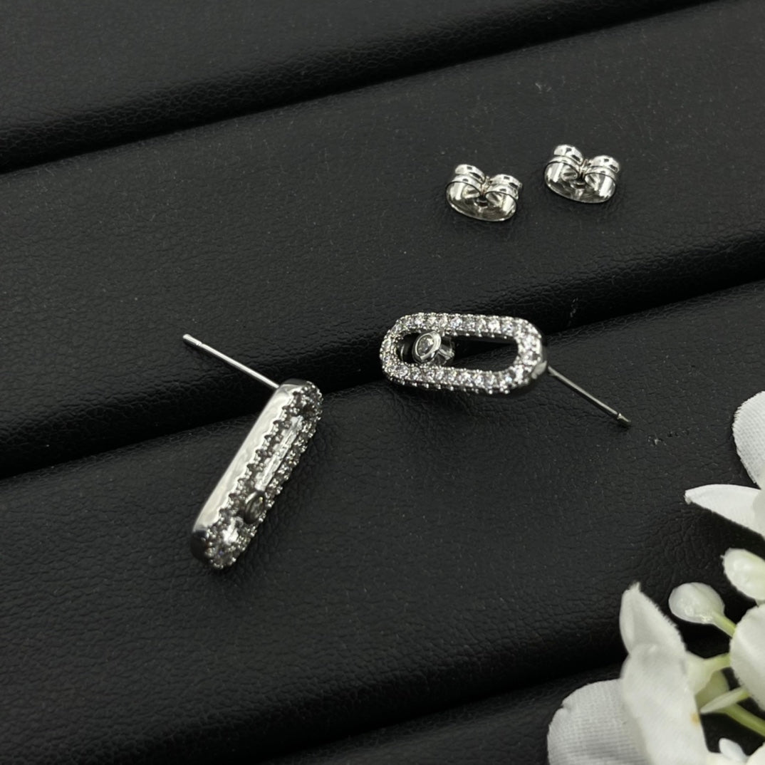 Messika Black Accent Link Stud earrings in Silver Tone, detail view 11