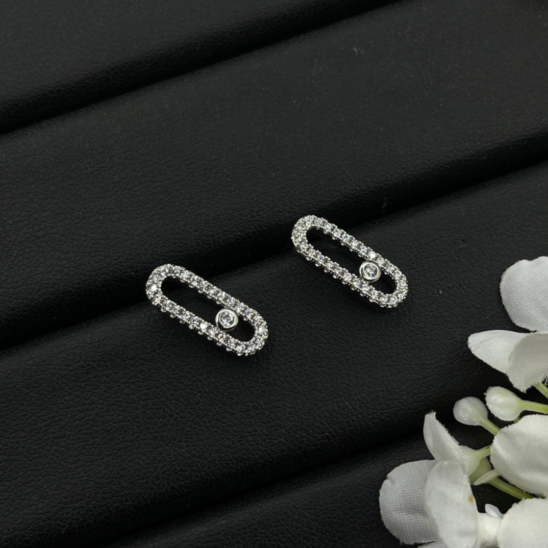 Messika Black Accent Link Stud earrings in Silver Tone, detail view 10