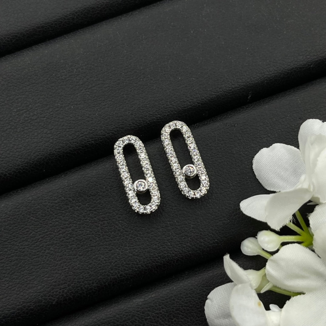 Messika Black Accent Link Stud earrings in Silver Tone, detail view 8