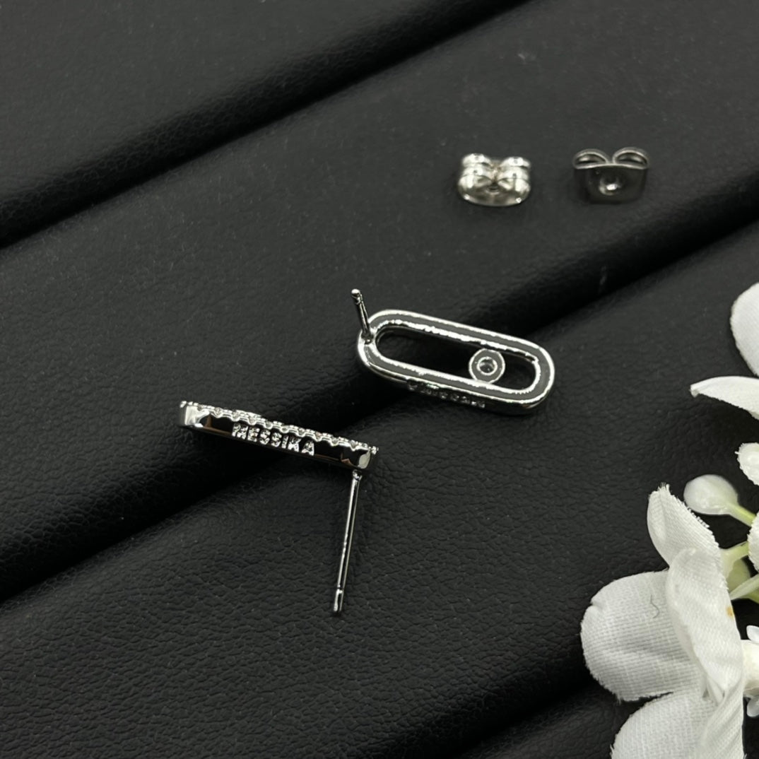 Messika Black Accent Link Stud earrings in Silver Tone, detail view 12