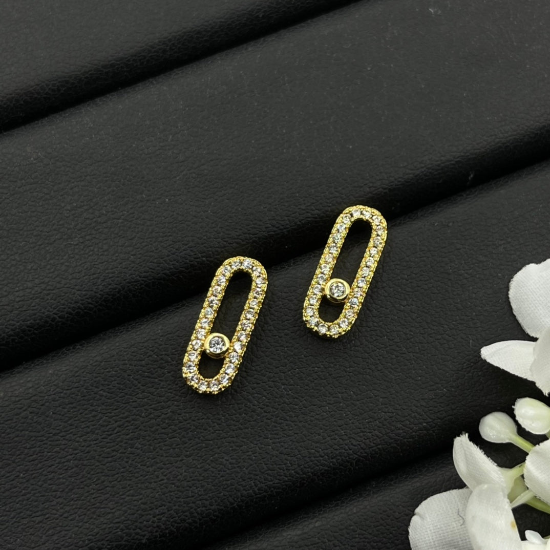 Messika Black Accent Link Stud earrings in Gold Tone, detail view 3