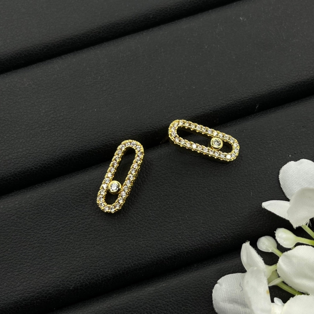 Messika Black Accent Link Stud earrings in Gold Tone, detail view 2