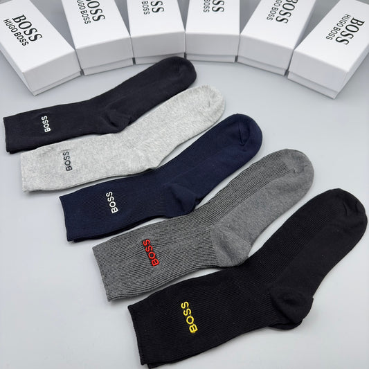 BOSS Neutral Plain Small Cuff Letters Crew Socks, image 1