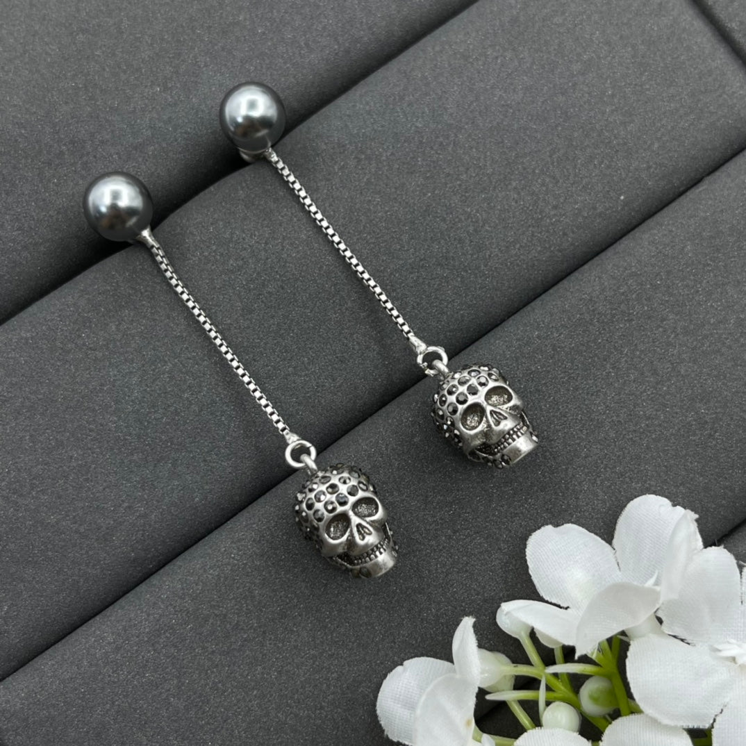 Alexander McQueen Skull Ball Chain Drop earrings in Silver Tone, main view