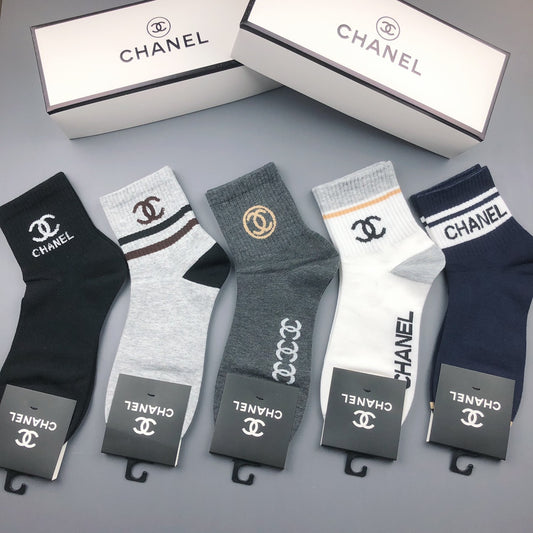 Chanel Neutral Large Cuff Double Letters Crew Socks, image 1