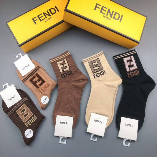 Fendi Earthy Large Geometric Cuff Letters Crew Socks, image 1