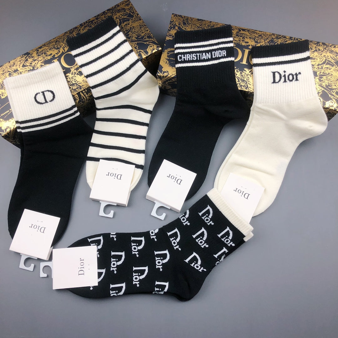 Dior Black White Mixed Letter Stripe Crew Socks, image 6