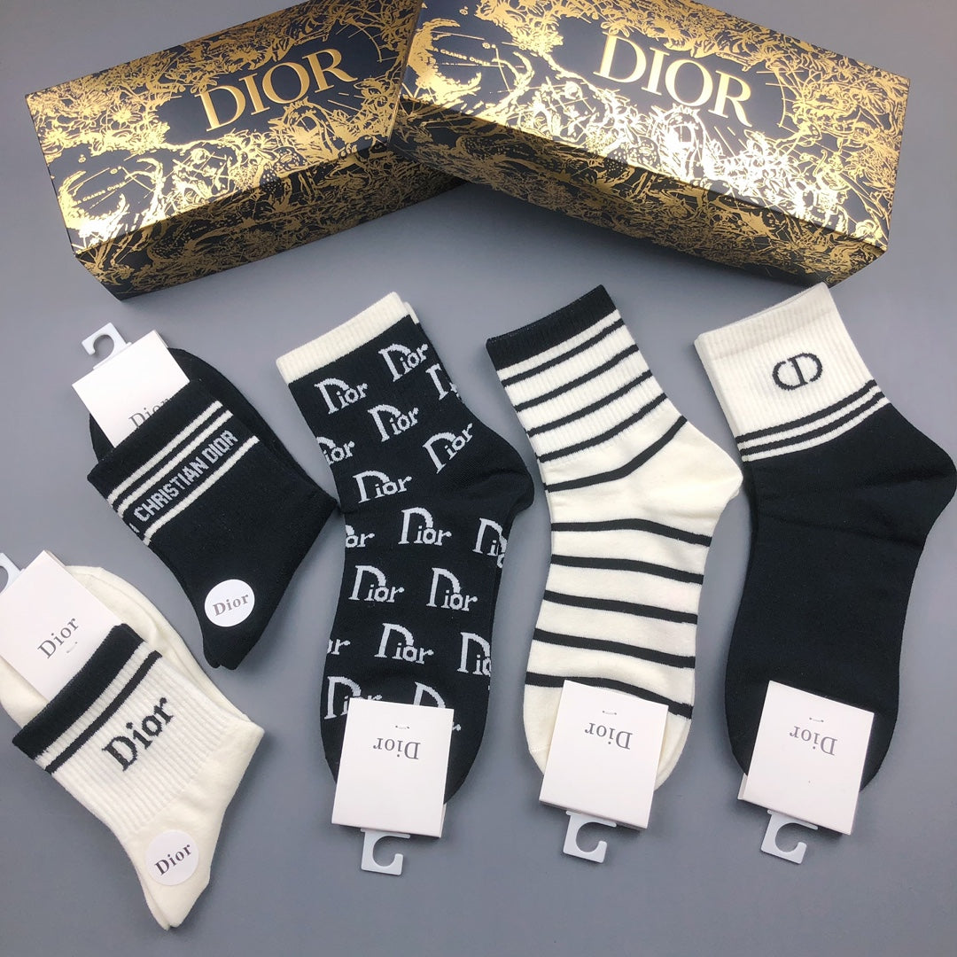 Dior Black White Mixed Letter Stripe Crew Socks, image 1