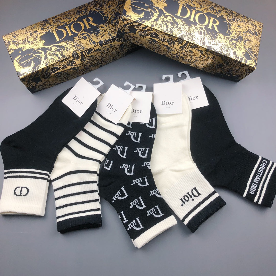 Dior Black White Mixed Letter Stripe Crew Socks, image 5