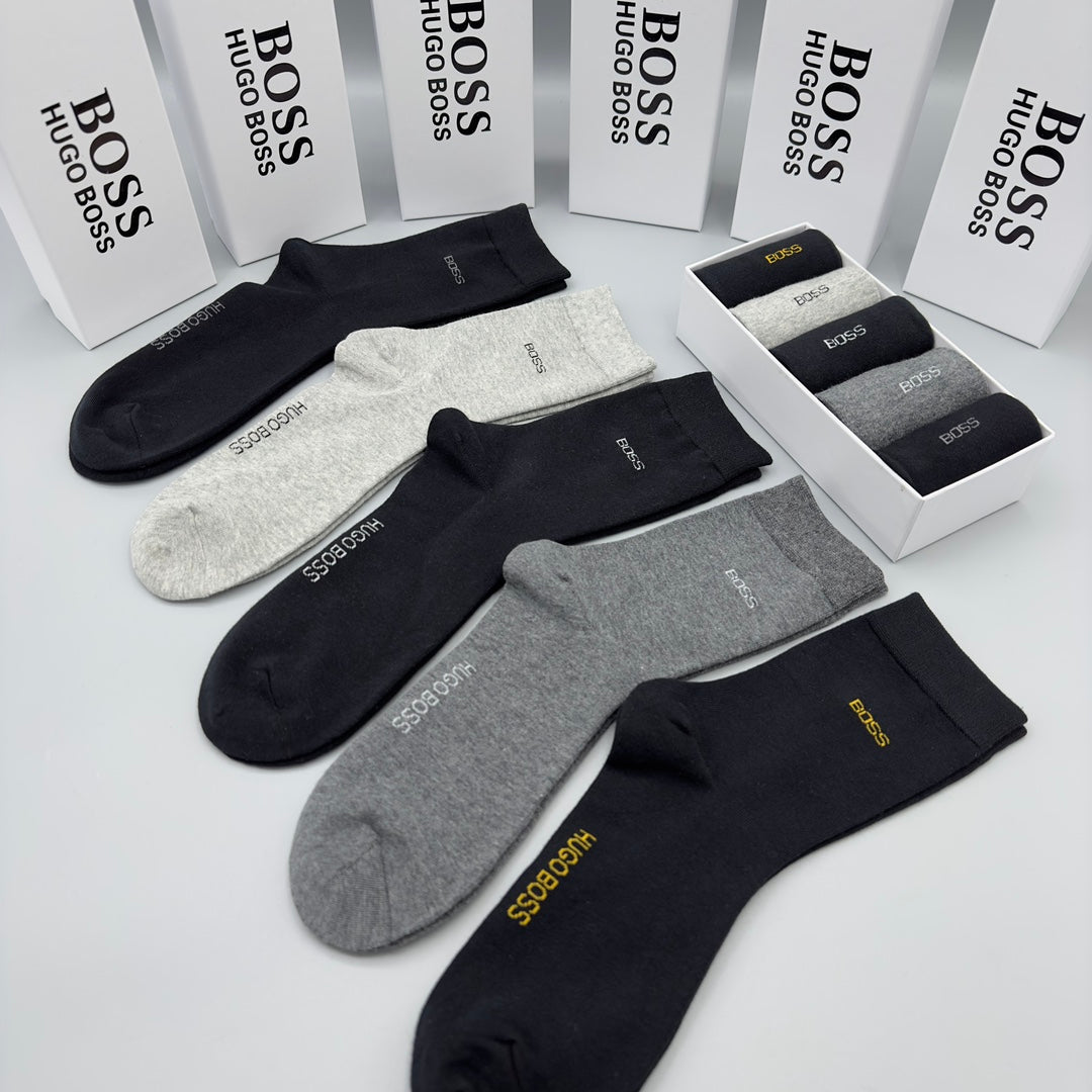 BOSS Black Grey Cream Small Foot Text No-Show Socks, image 2