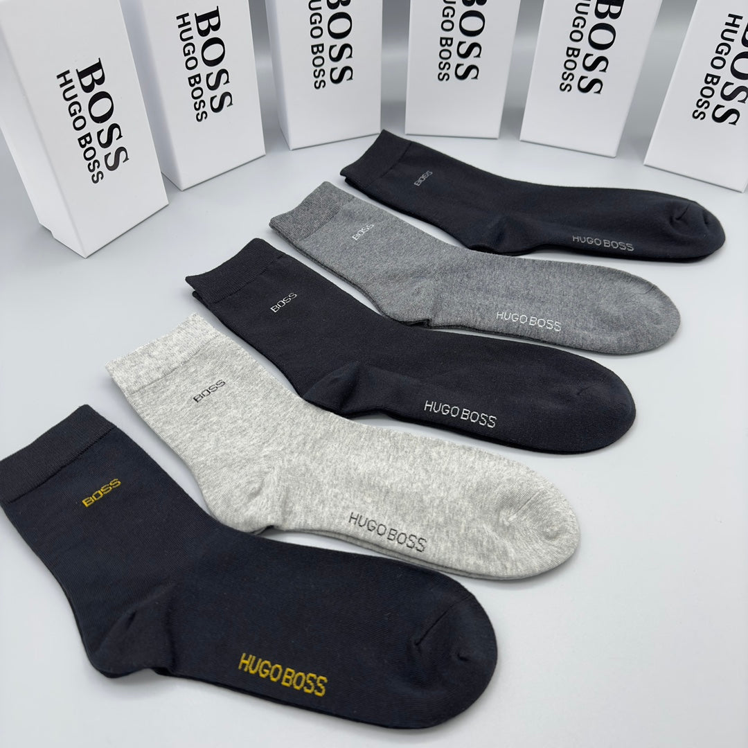 BOSS Black Grey Cream Small Foot Text No-Show Socks, image 1