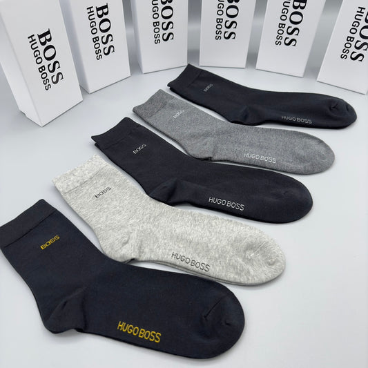 BOSS Black Grey Cream Small Foot Text No-Show Socks, image 1