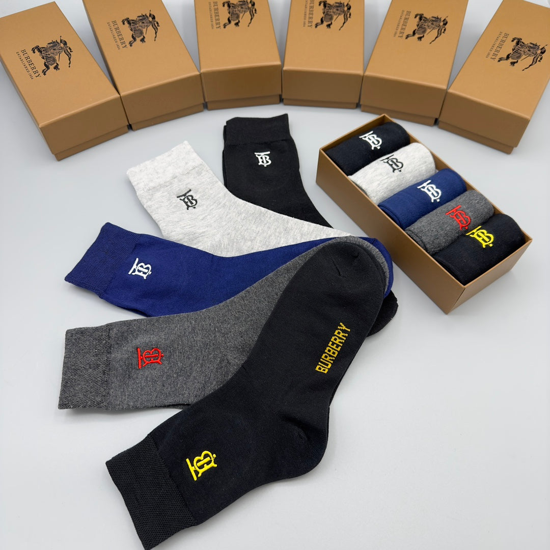 Burberry Grey Navy Black Small Horse Cuffs Crew Socks, image 3