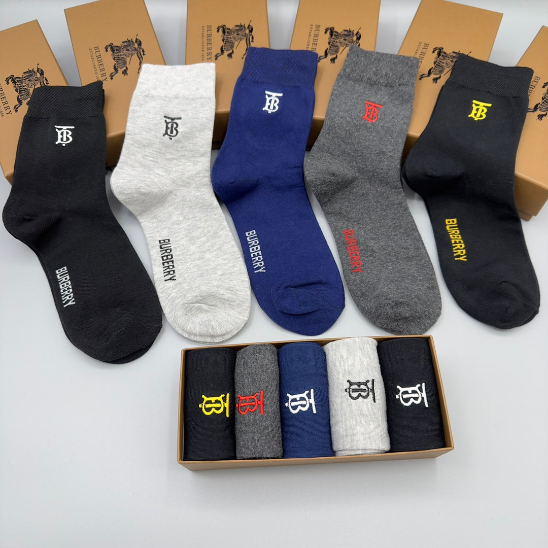 Burberry Grey Navy Black Small Horse Cuffs Crew Socks, image 7