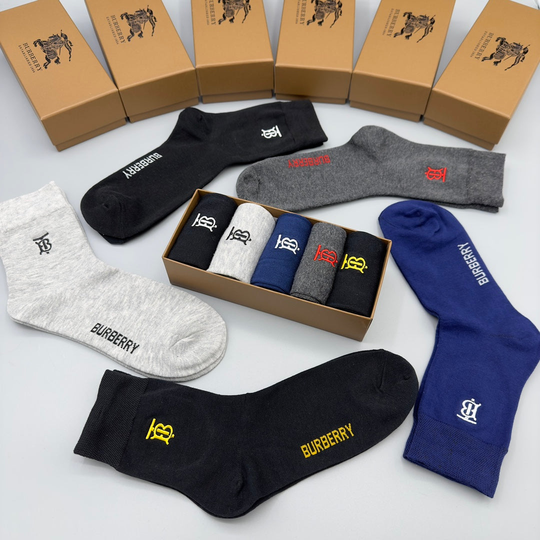 Burberry Grey Navy Black Small Horse Cuffs Crew Socks, image 4