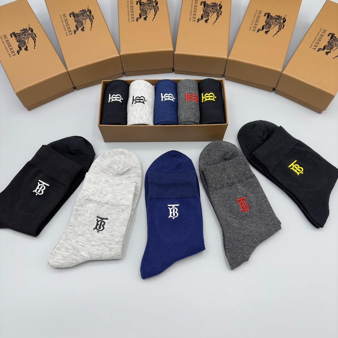 Burberry Grey Navy Black Small Horse Cuffs Crew Socks, image 6