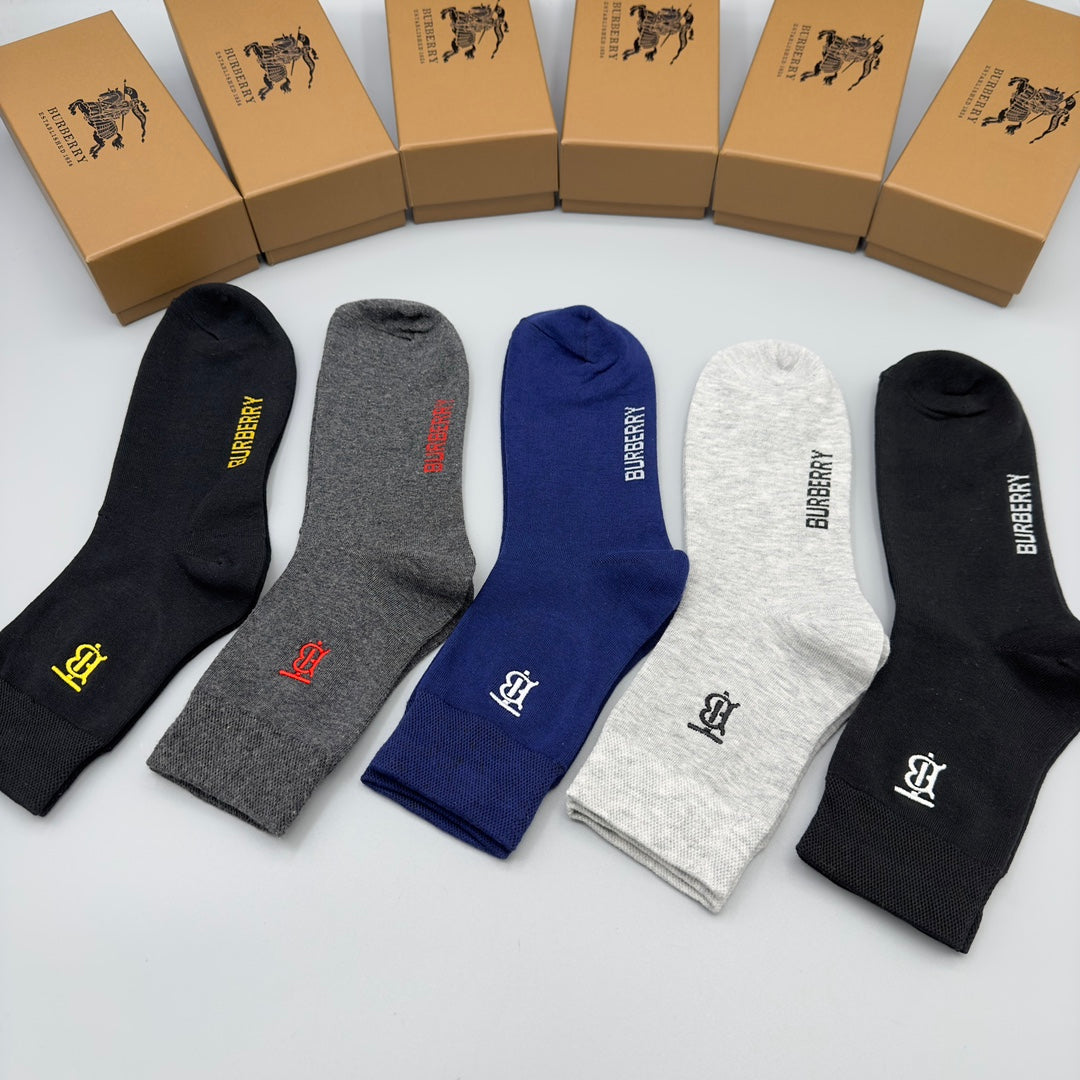 Burberry Grey Navy Black Small Horse Cuffs Crew Socks, image 8
