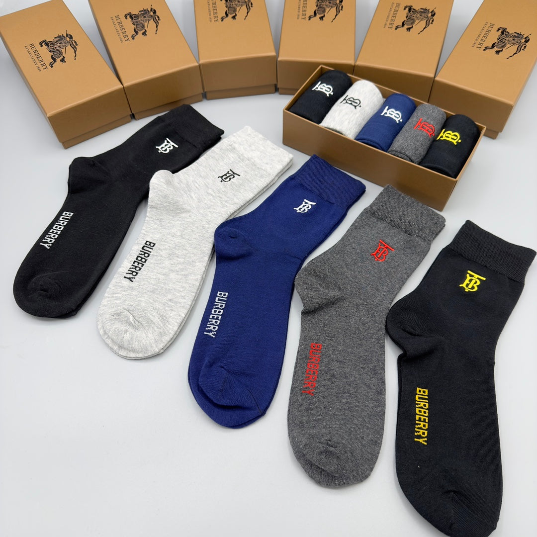 Burberry Grey Navy Black Small Horse Cuffs Crew Socks, image 5