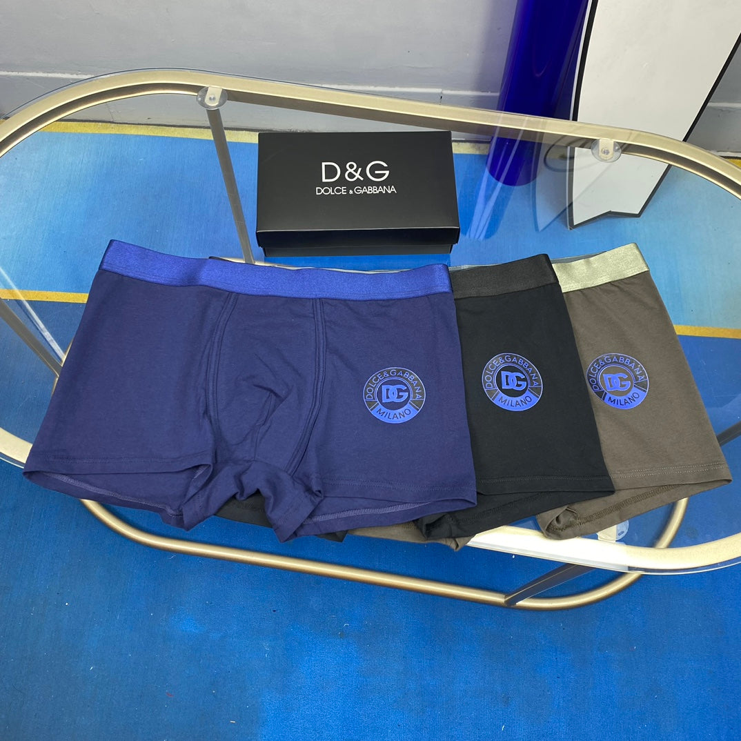 Dolce & Gabbana Blue Black Circular DG Motif Boxer Briefs, image 1