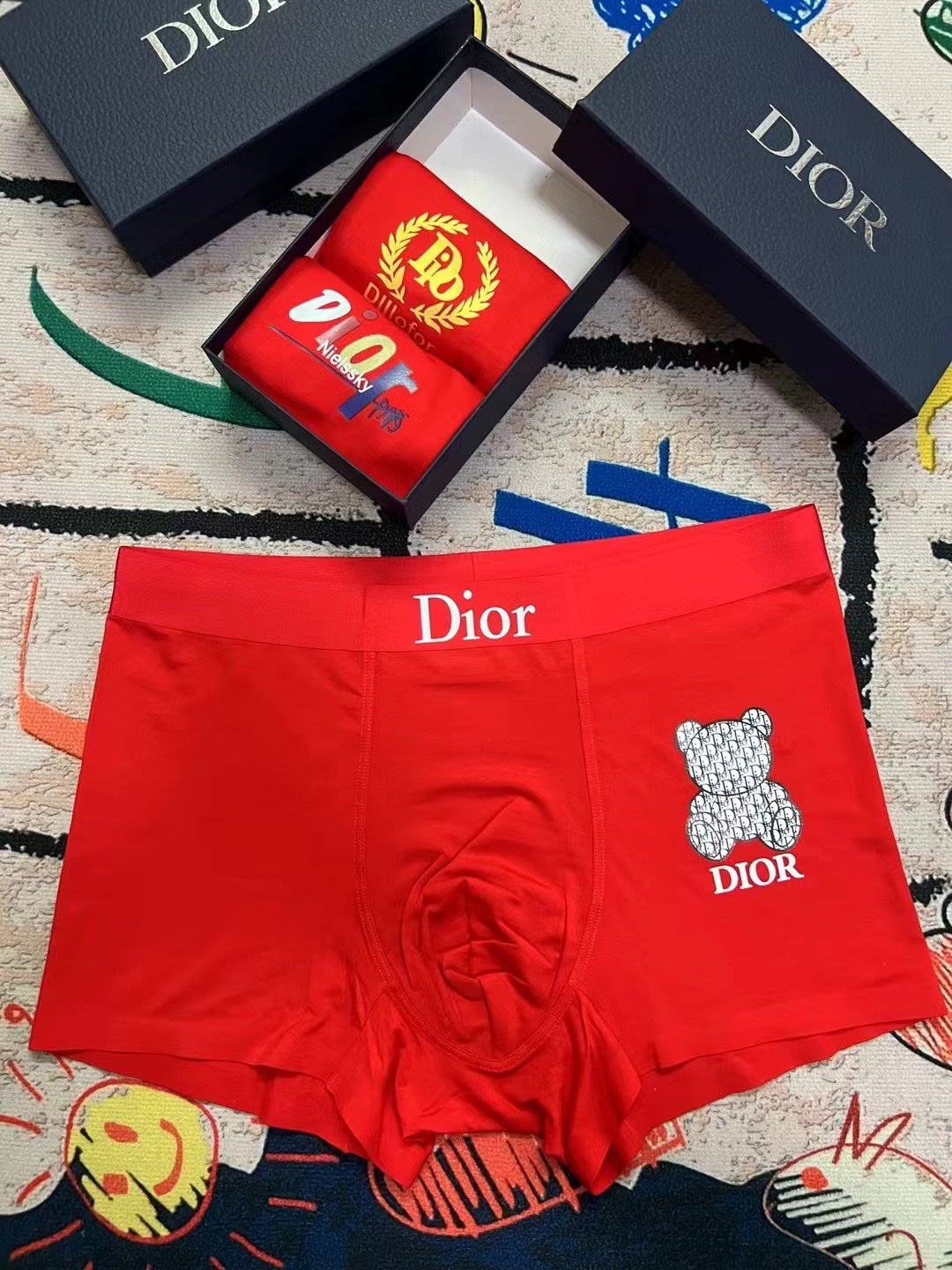 Dior Red Small Colourful Motif Trio Boxer Briefs, image 7