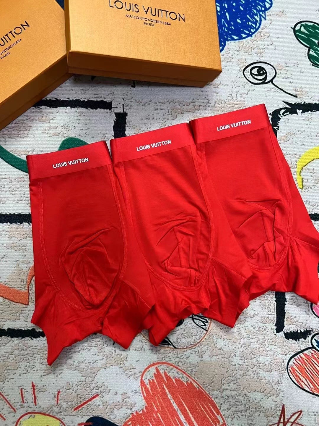 Louis Vuitton Red Small Cartoon Motif Trio Boxer Briefs, image 2