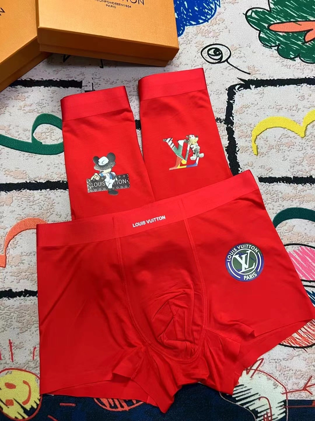 Louis Vuitton Red Small Cartoon Motif Trio Boxer Briefs, image 4