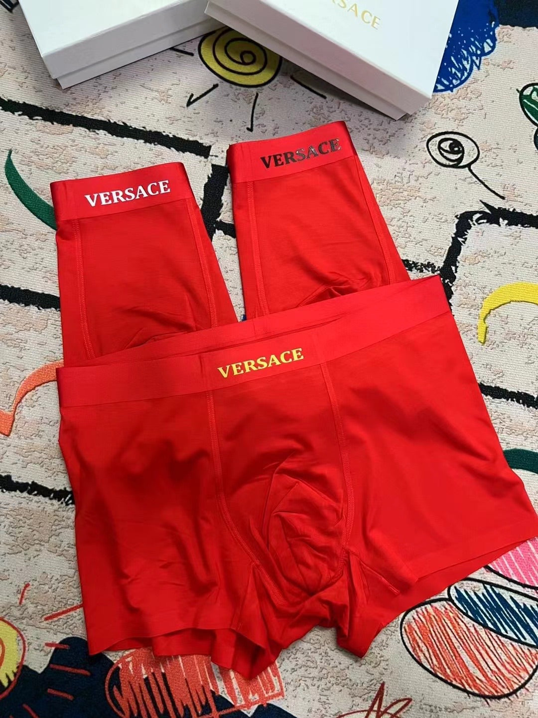 Versace Red Gold Small Waist Text Boxer Briefs, image 3