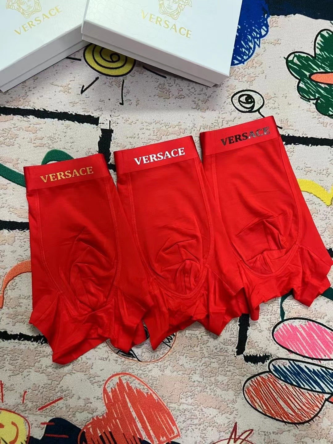 Versace Red Gold Small Waist Text Boxer Briefs, image 4