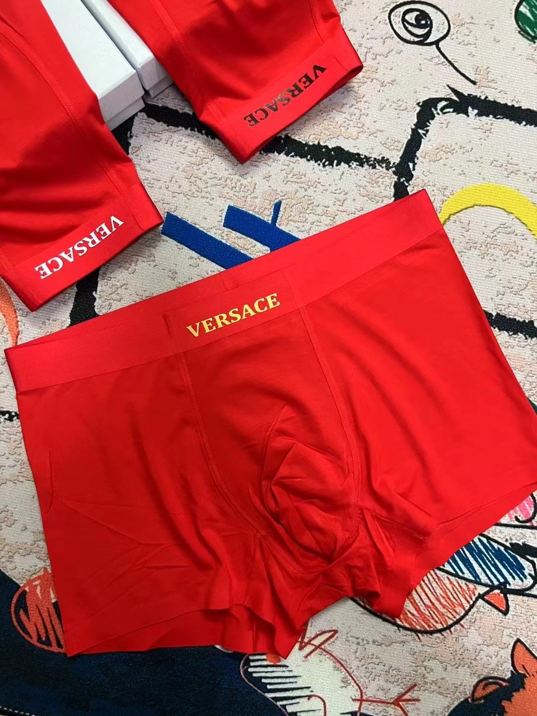 Versace Red Gold Small Waist Text Boxer Briefs, image 6