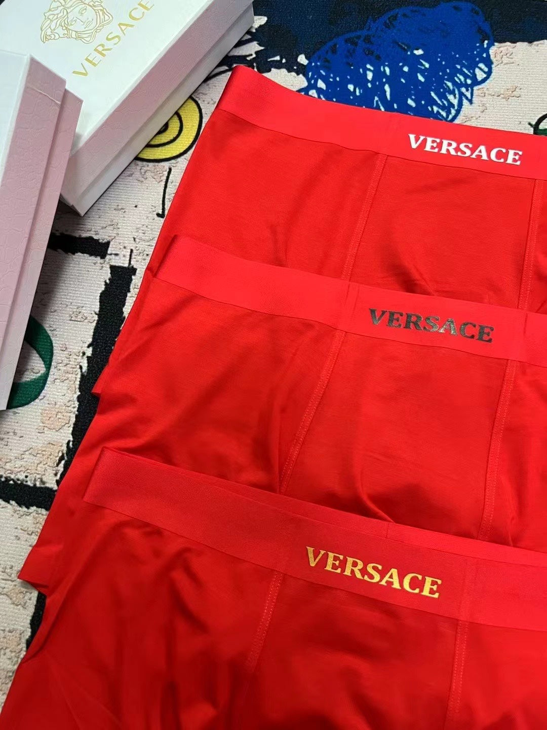 Versace Red Gold Small Waist Text Boxer Briefs, image 2
