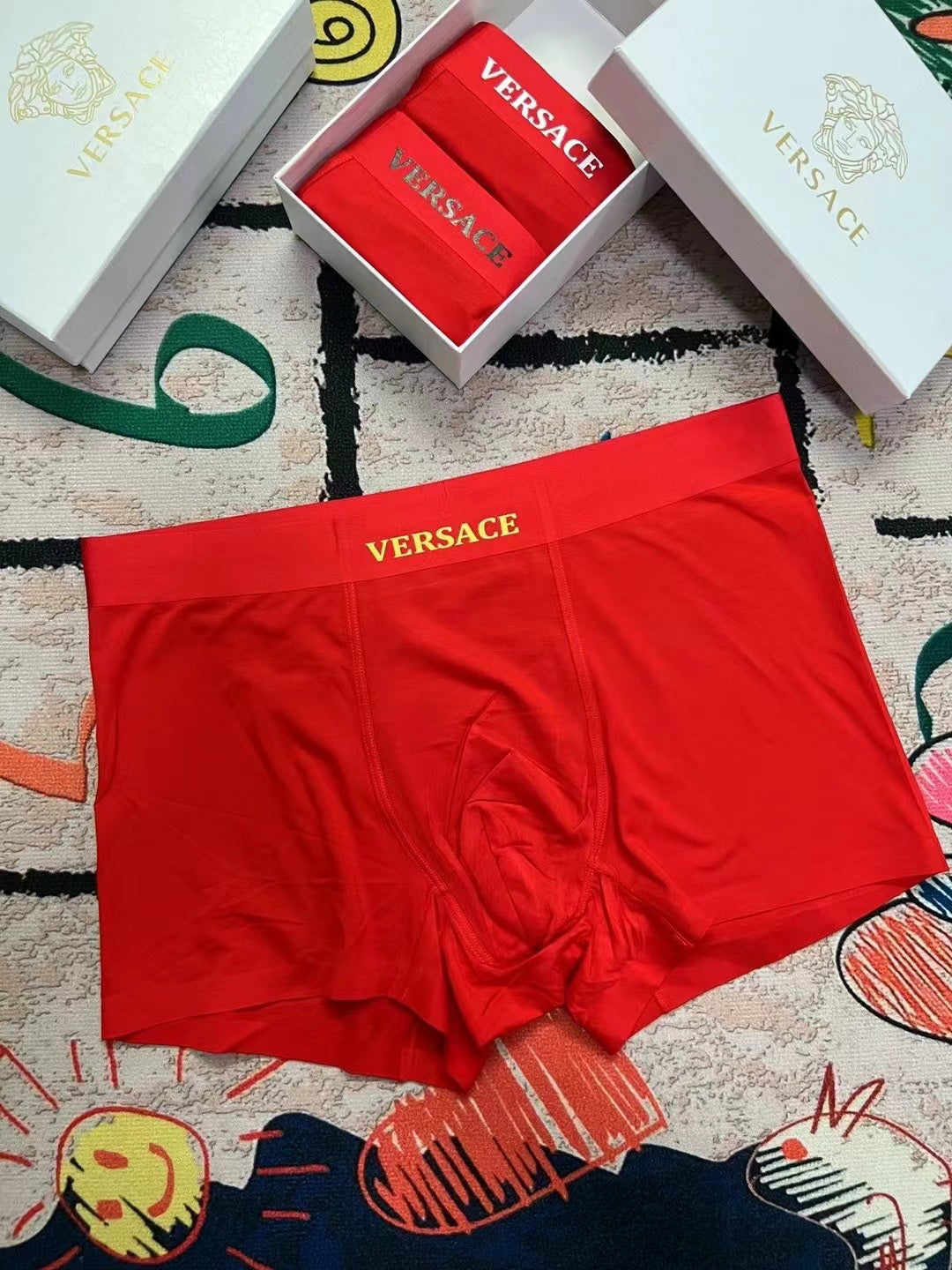 Versace Red Gold Small Waist Text Boxer Briefs, image 8