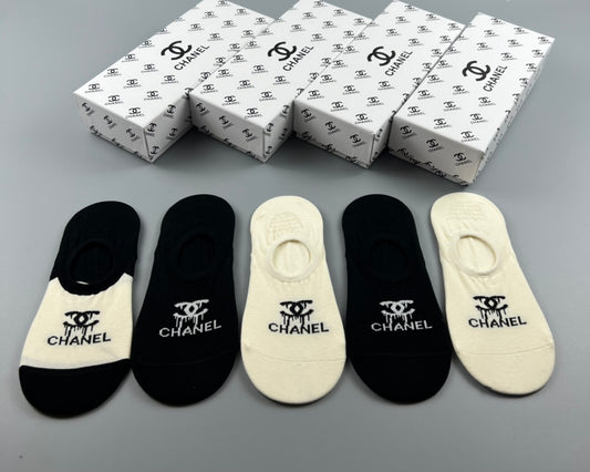Chanel Black Cream Small COCO Motif No-Show Socks, image 1