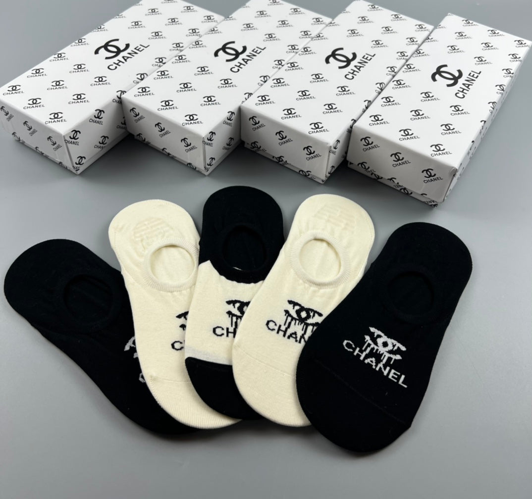 Chanel Black Cream Small COCO Motif No-Show Socks, image 2