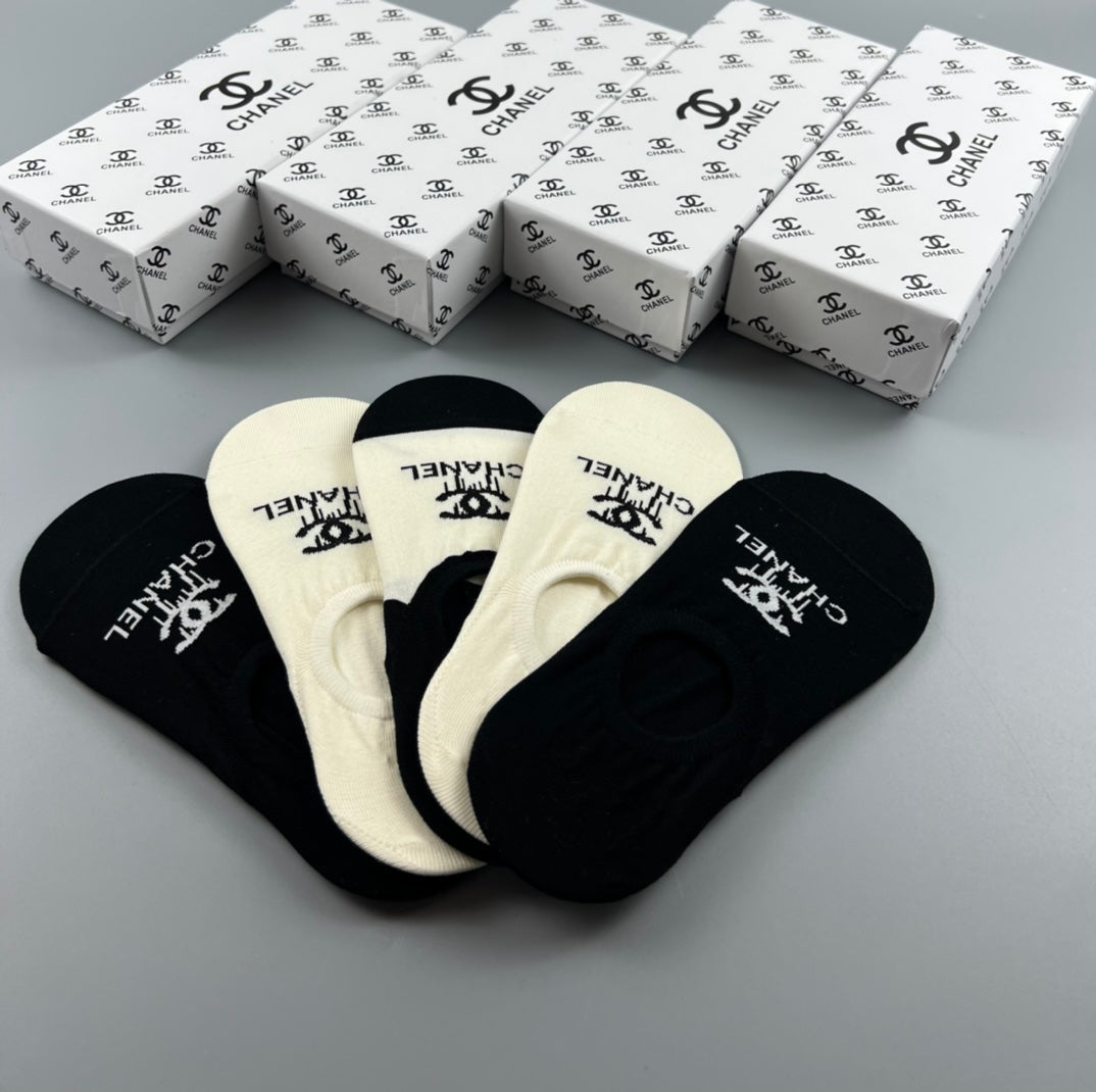 Chanel Black Cream Small COCO Motif No-Show Socks, image 3