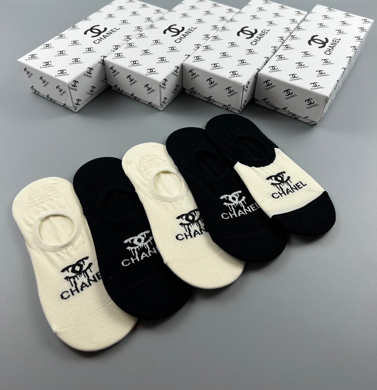 Chanel Black Cream Small COCO Motif No-Show Socks, image 9
