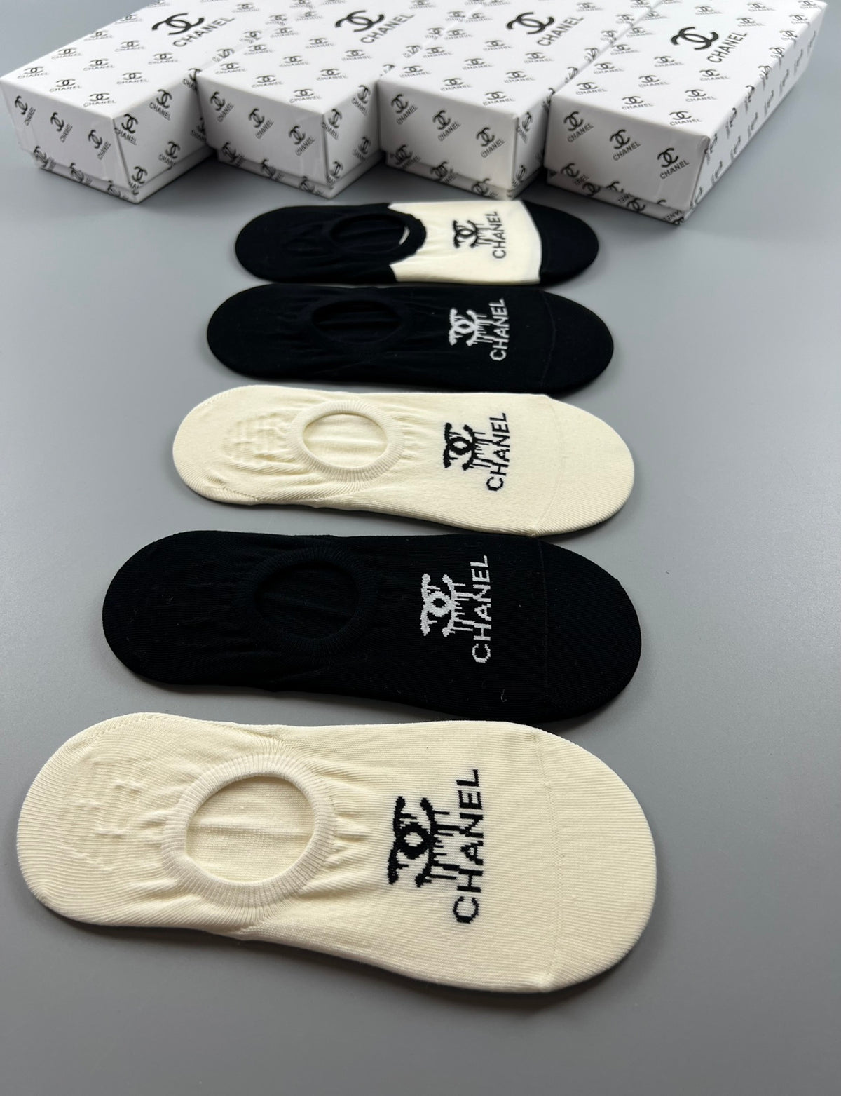 Chanel Black Cream Small COCO Motif No-Show Socks, image 8