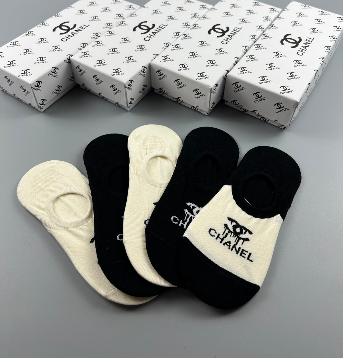 Chanel Black Cream Small COCO Motif No-Show Socks, image 7