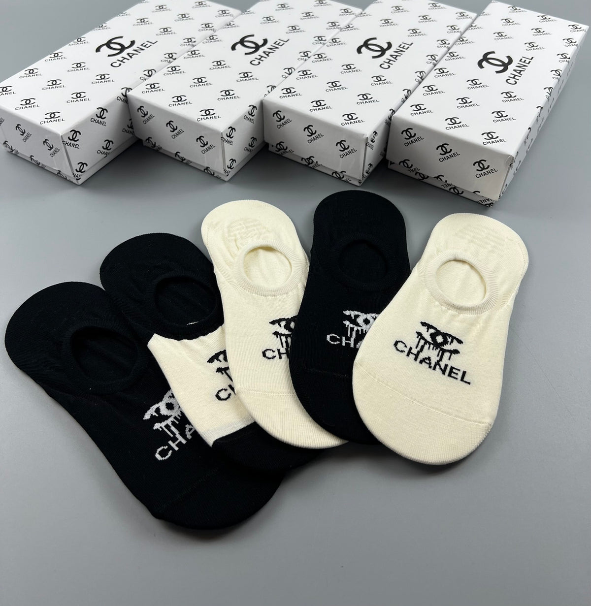 Chanel Black Cream Small COCO Motif No-Show Socks, image 5