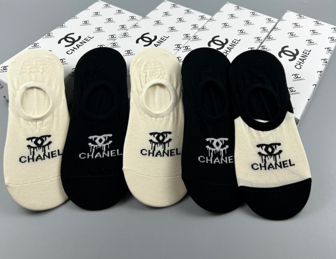 Chanel Black Cream Small COCO Motif No-Show Socks, image 6