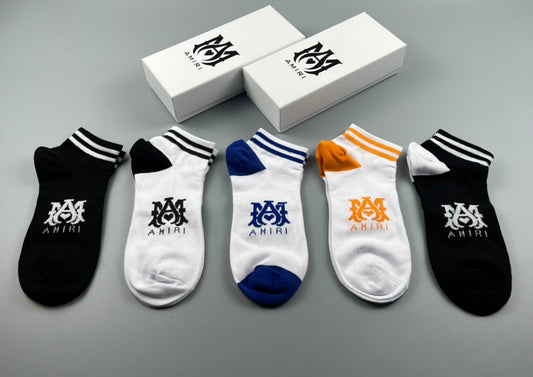 AMIRI Black White Blue Orange Monograms Ankle Socks, image 1
