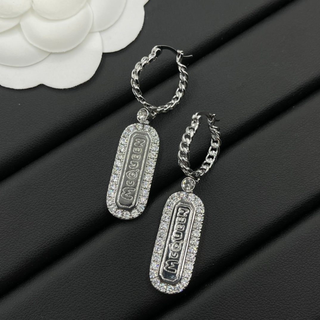 Alexander McQueen Crystal Frame Drop earrings in Silver Tone, detail view 3