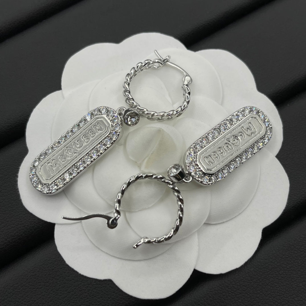 Alexander McQueen Crystal Frame Drop earrings in Silver Tone, detail view 6