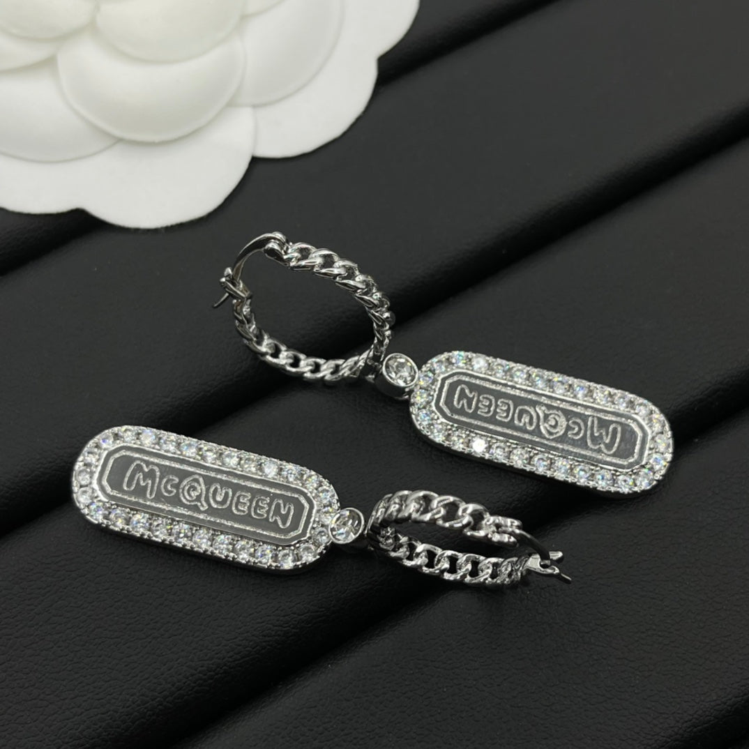 Alexander McQueen Crystal Frame Drop earrings in Silver Tone, detail view 2