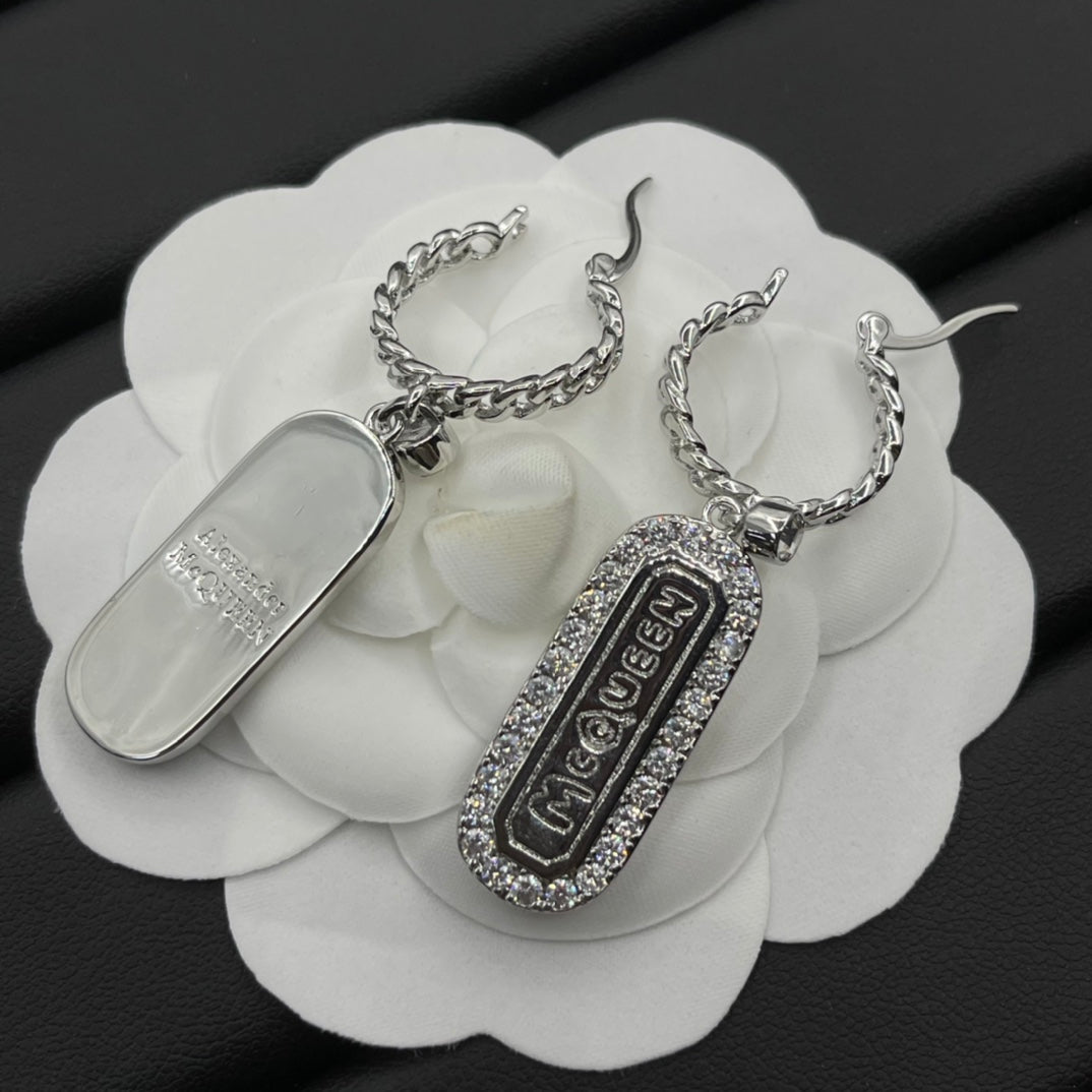 Alexander McQueen Crystal Frame Drop earrings in Silver Tone, detail view 4