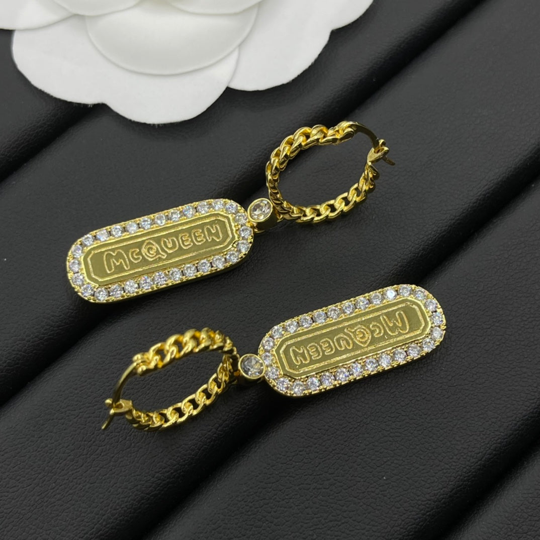 Alexander McQueen Crystal Frame Drop earrings in Gold Tone, detail view 10