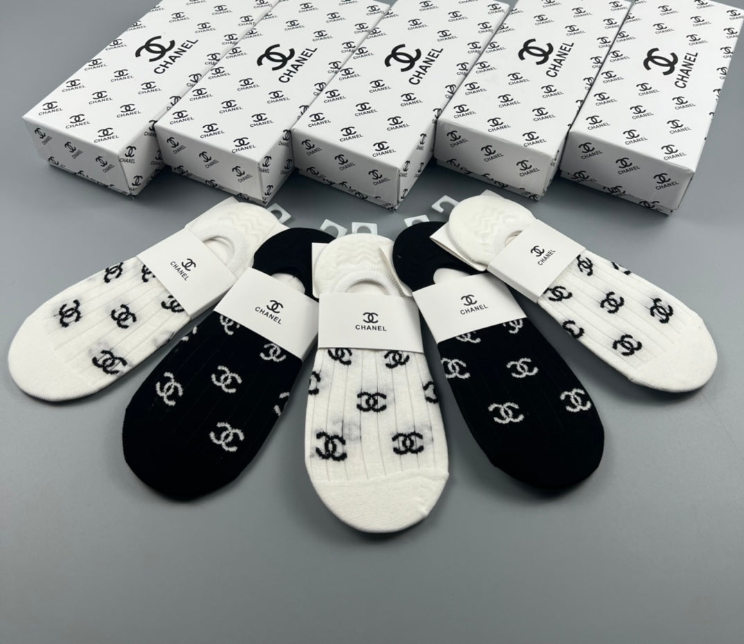 Chanel Black White Repeated Interlocking Letters No-Show Socks, image 2