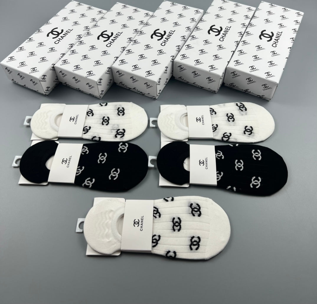 Chanel Black White Repeated Interlocking Letters No-Show Socks, image 7