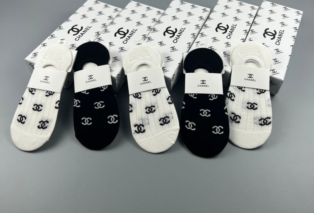 Chanel Black White Repeated Interlocking Letters No-Show Socks, image 4